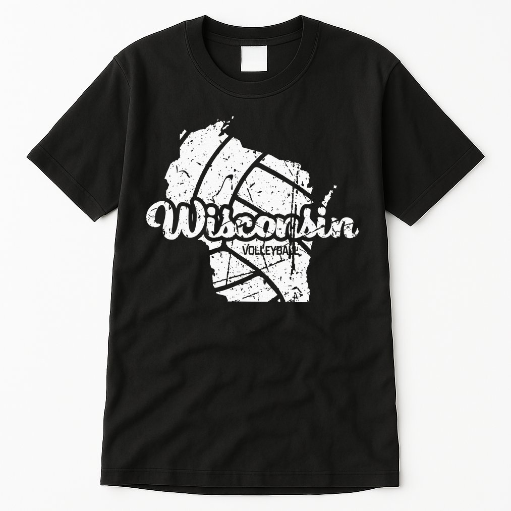Wisconsin Volleyball Retro Script Vintage Distressed Tall T-Shirt