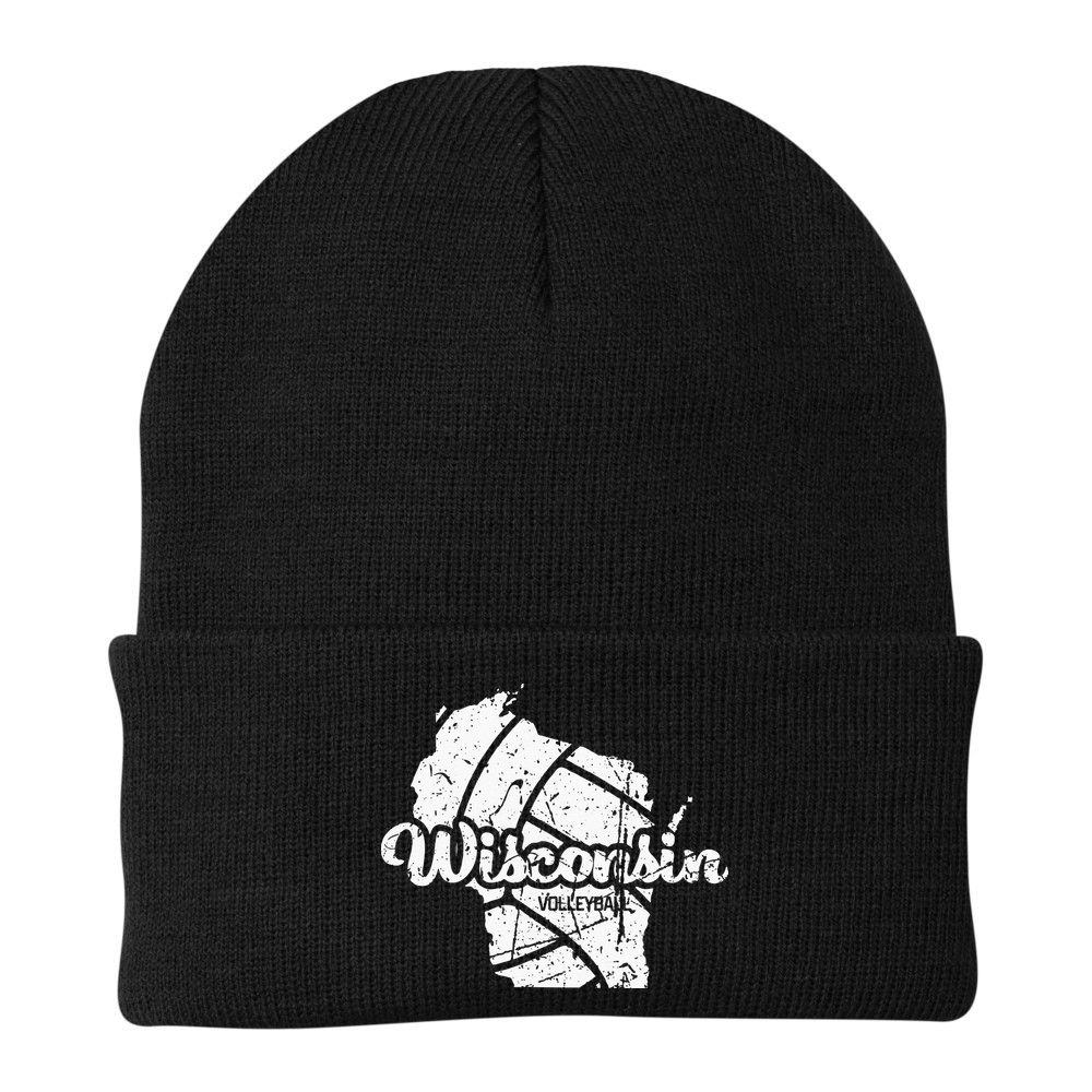 Wisconsin Volleyball Retro Script Vintage Distressed Beanie