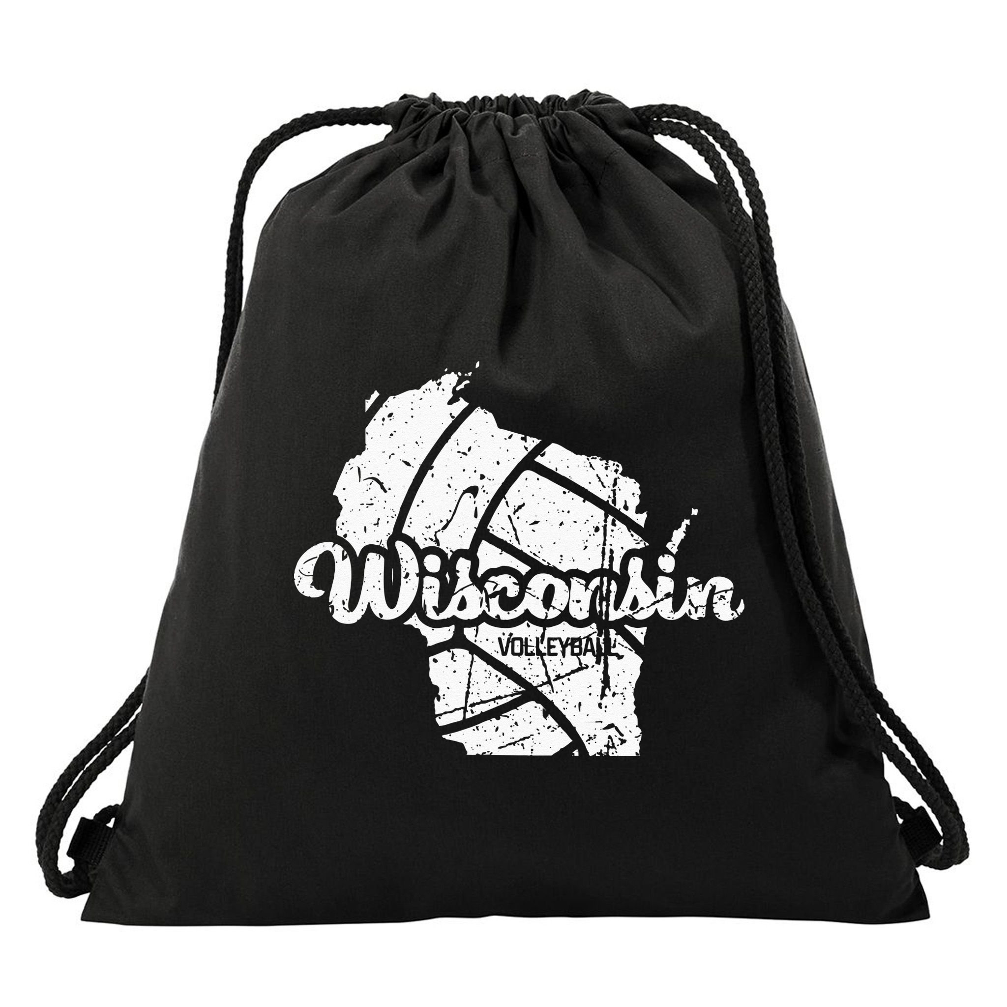 Wisconsin Volleyball Retro Script Vintage Distressed Drawstring Bag
