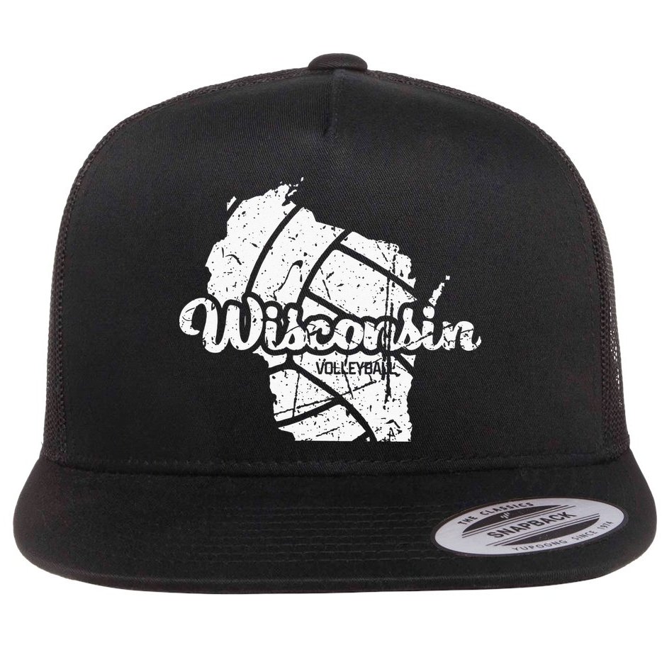 Wisconsin Volleyball Retro Script Vintage Distressed Flat Bill Trucker Hat