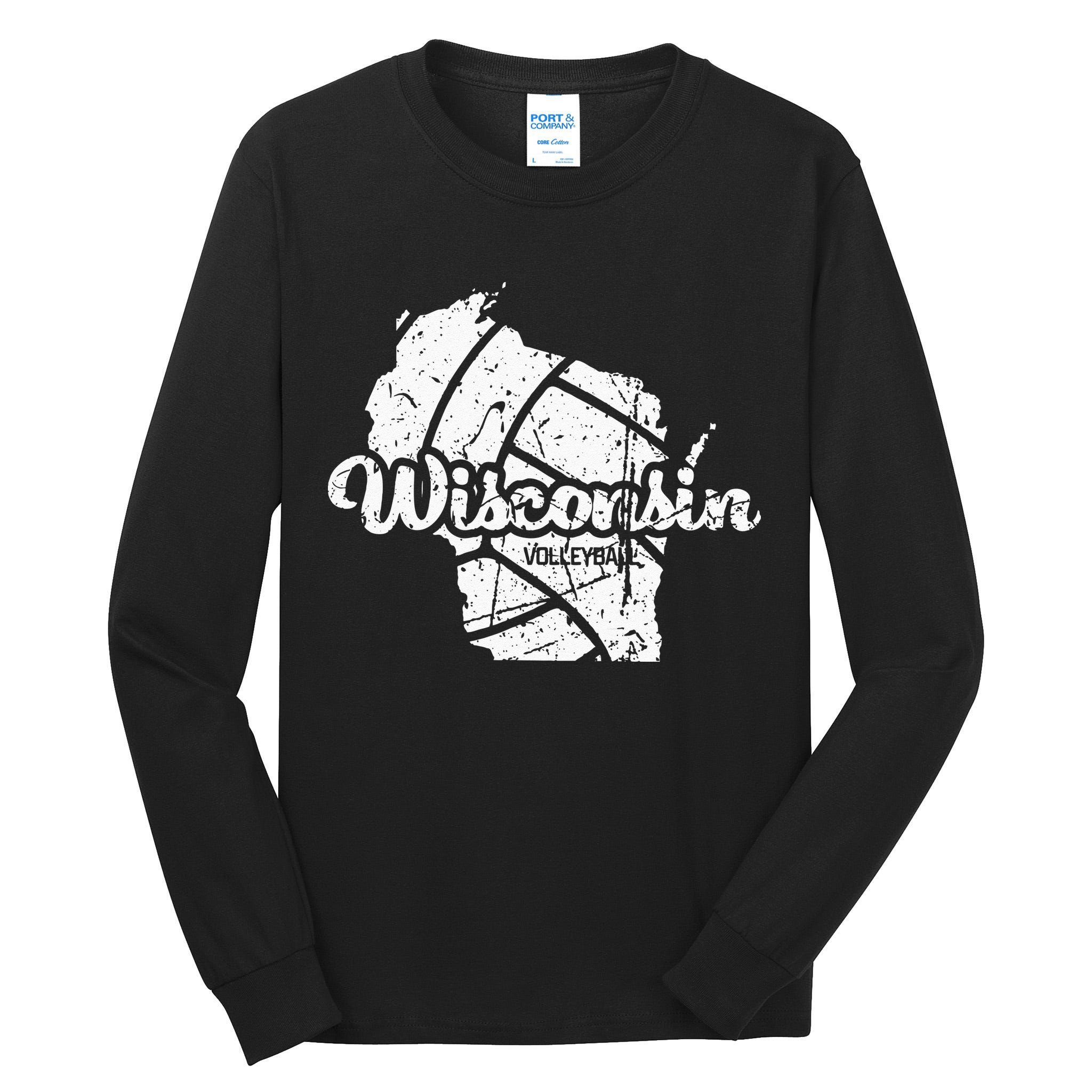 Wisconsin Volleyball Retro Script Vintage Distressed Tall Long Sleeve T-Shirt