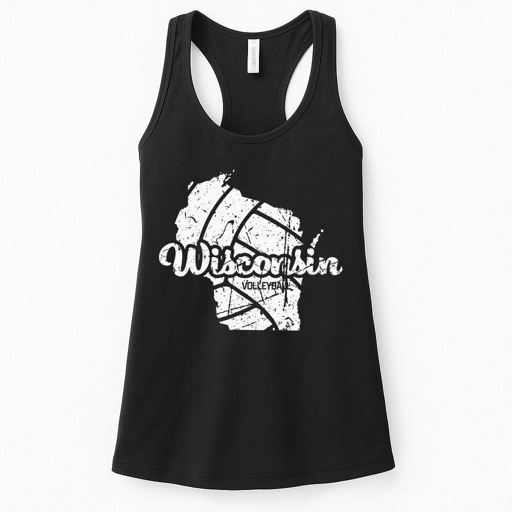 Wisconsin Volleyball Retro Script Vintage Distressed Womens Tank Top