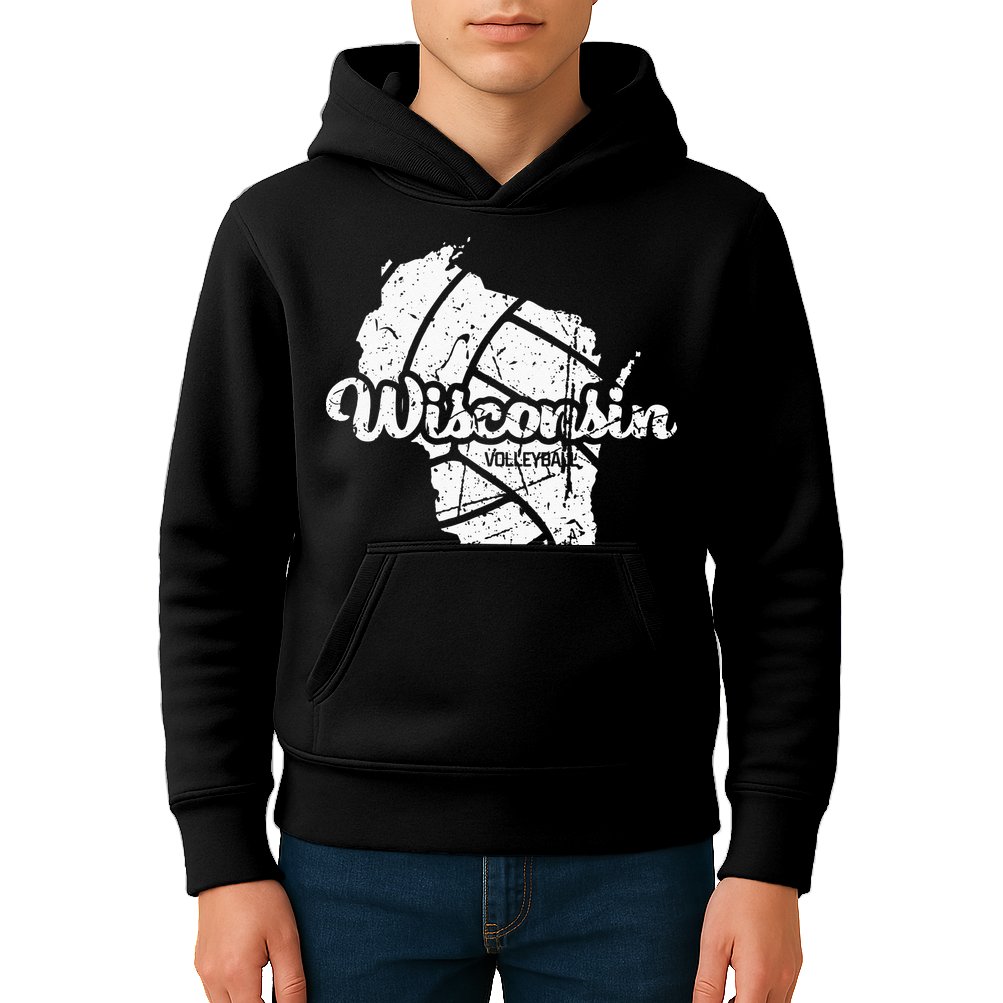 Wisconsin Volleyball Retro Script Vintage Distressed Kids Hoodie