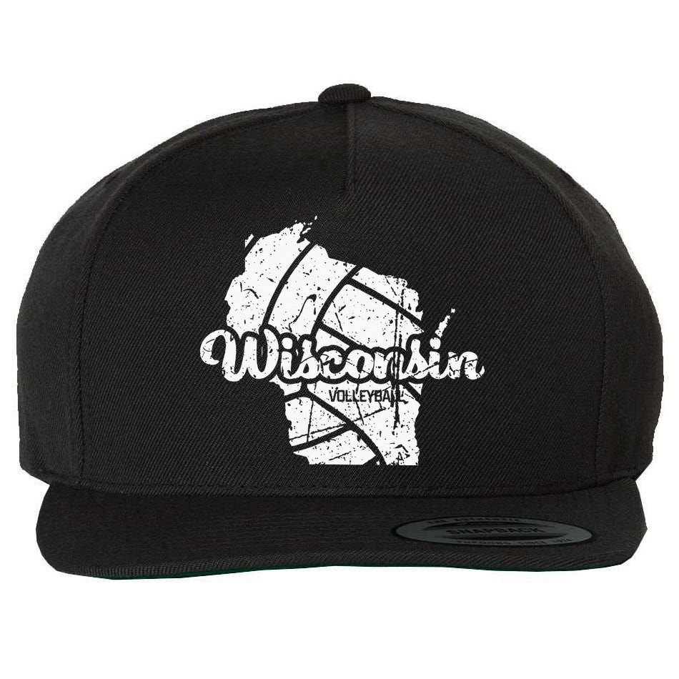 Wisconsin Volleyball Retro Script Vintage Distressed Wool Snapback Cap