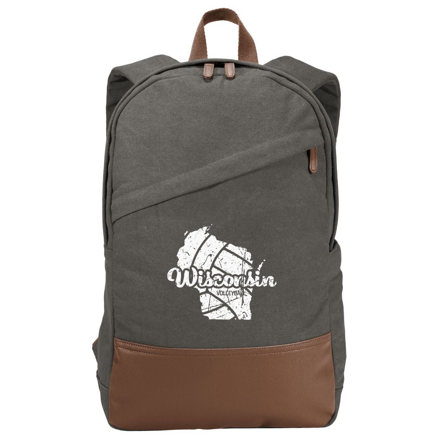 Wisconsin Volleyball Retro Script Vintage Distressed Cotton Canvas Backpack