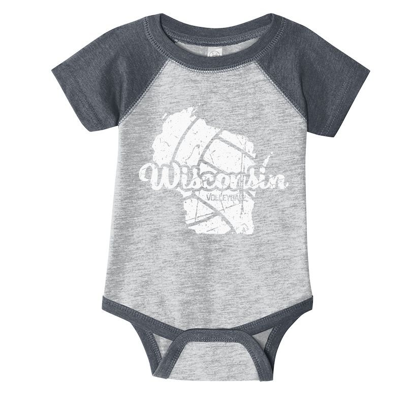 Wisconsin Volleyball Retro Script Vintage Distressed Infant Baby Jersey Bodysuit