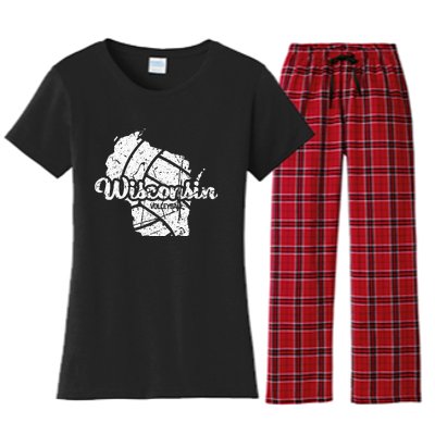 Wisconsin Volleyball Retro Script Vintage Distressed Women's Flannel Pajama Set