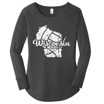 Wisconsin Volleyball Retro Script Vintage Distressed Women's Perfect Tri Tunic Long Sleeve Shirt