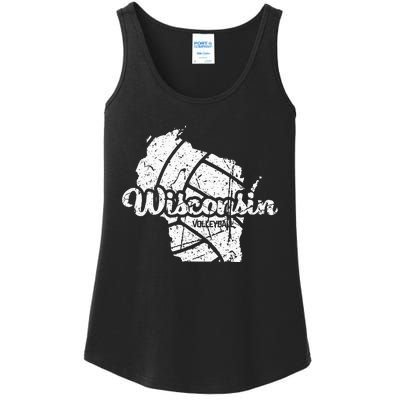 Wisconsin Volleyball Retro Script Vintage Distressed Ladies Essential Tank