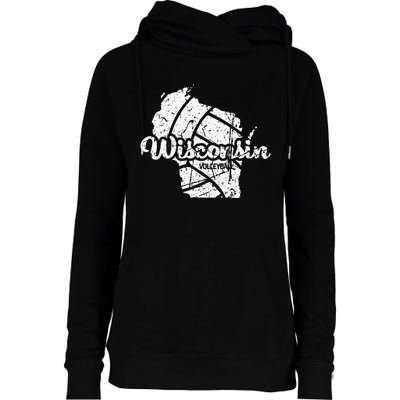 Wisconsin Volleyball Retro Script Vintage Distressed Womens Funnel Neck Pullover Hood