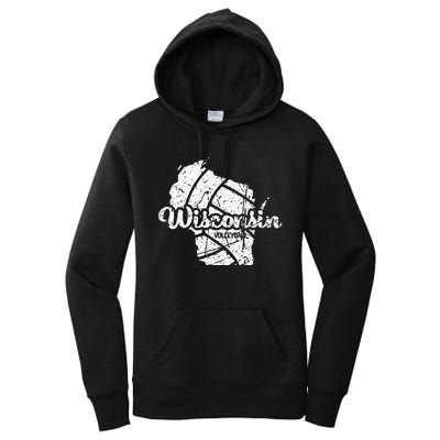 Wisconsin Volleyball Retro Script Vintage Distressed Women's Pullover Hoodie