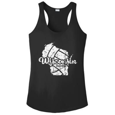 Wisconsin Volleyball Retro Script Vintage Distressed Ladies PosiCharge Competitor Racerback Tank