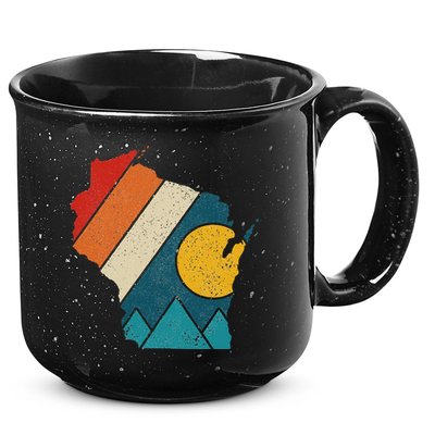 Wisconsin Vintage State Map Mountains Hiking Pride Gift 15oz Campfire Ceramic Mug