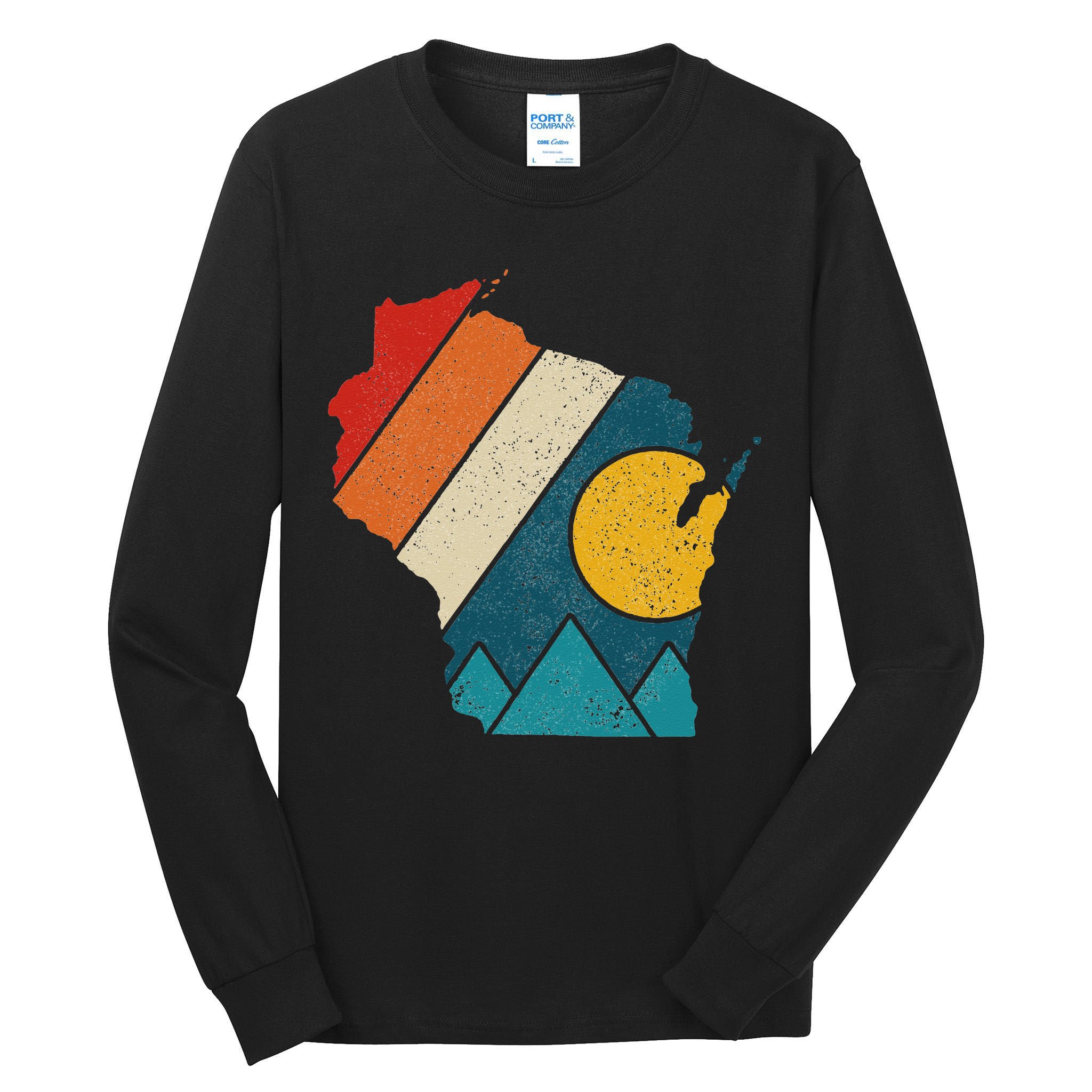 Wisconsin Vintage State Map Mountains Hiking Pride Gift Tall Long Sleeve T-Shirt