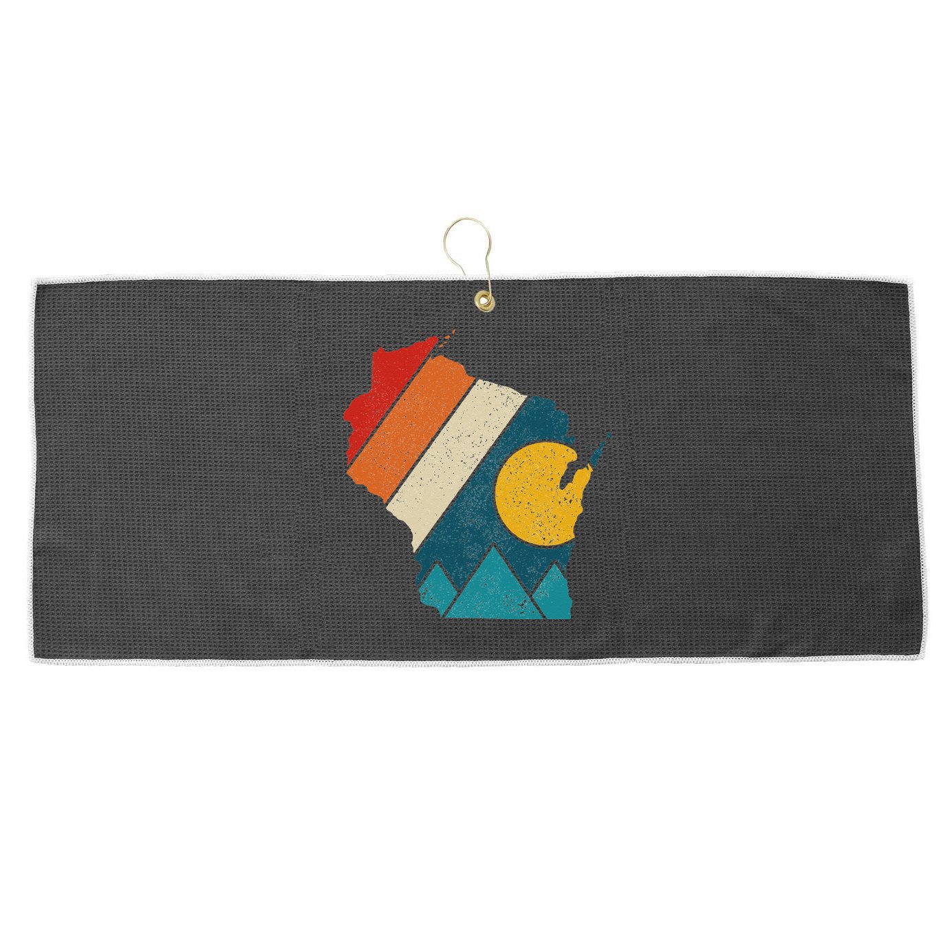 Wisconsin Vintage State Map Mountains Hiking Pride Gift Large Microfiber Waffle Golf Towel