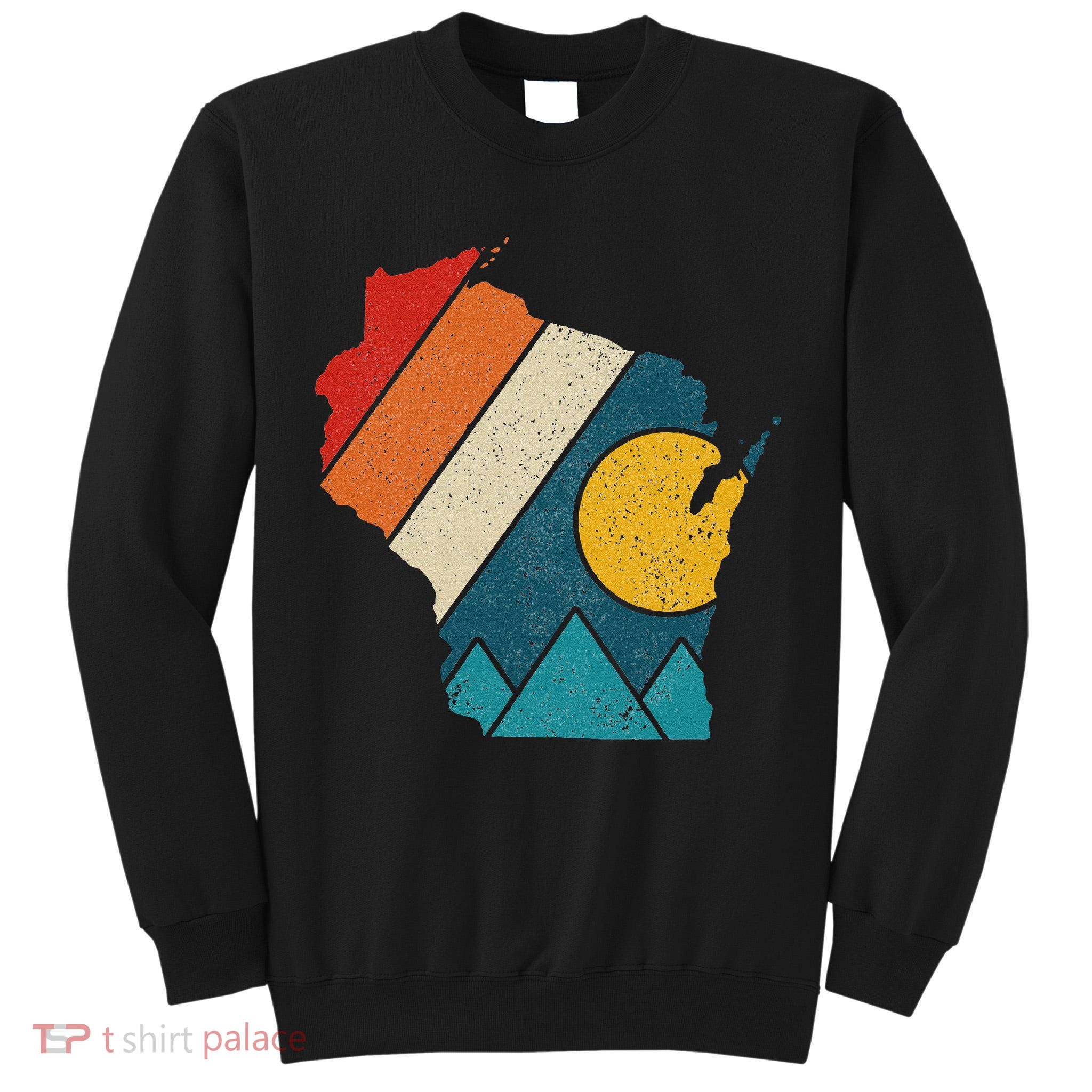Wisconsin Vintage State Map Mountains Hiking Pride Gift Tall Sweatshirt
