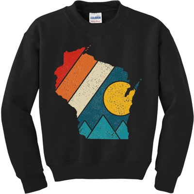 Wisconsin Vintage State Map Mountains Hiking Pride Gift Kids Sweatshirt