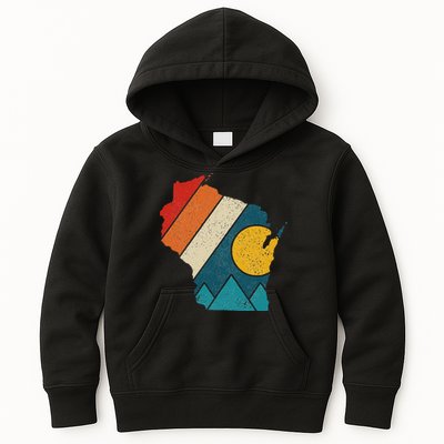 Wisconsin Vintage State Map Mountains Hiking Pride Gift Kids Hoodie