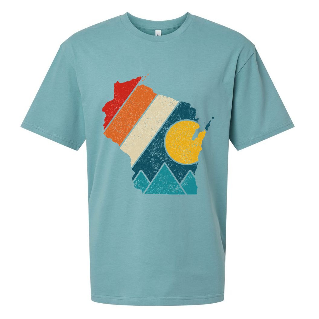 Wisconsin Vintage State Map Mountains Hiking Pride Gift Sueded Cloud Jersey T-Shirt