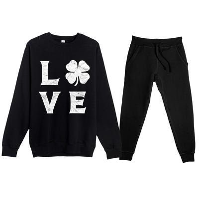 White Vintage Shamrock Love Great Gift Lucky Irish St Patricks Day Gift Premium Crewneck Sweatsuit Set