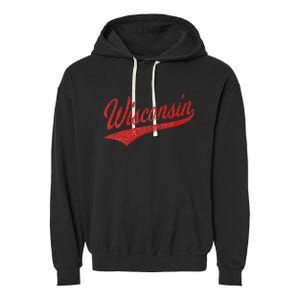 WISCONSIN VARSITY SCRIPT CLASSIC SPORTS JERSEY STATE FLAG Garment-Dyed Fleece Hoodie