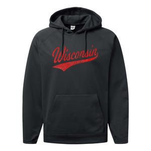 WISCONSIN VARSITY SCRIPT CLASSIC SPORTS JERSEY STATE FLAG Performance Fleece Hoodie