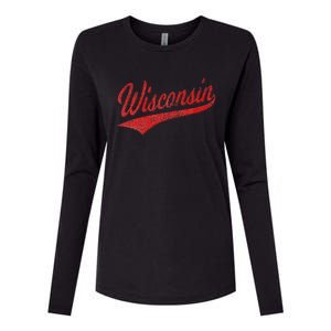 WISCONSIN VARSITY SCRIPT CLASSIC SPORTS JERSEY STATE FLAG Womens Cotton Relaxed Long Sleeve T-Shirt