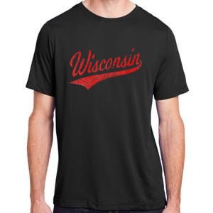 WISCONSIN VARSITY SCRIPT CLASSIC SPORTS JERSEY STATE FLAG Adult ChromaSoft Performance T-Shirt