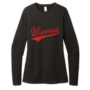 WISCONSIN VARSITY SCRIPT CLASSIC SPORTS JERSEY STATE FLAG Womens CVC Long Sleeve Shirt