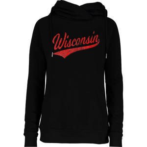 WISCONSIN VARSITY SCRIPT CLASSIC SPORTS JERSEY STATE FLAG Womens Funnel Neck Pullover Hood