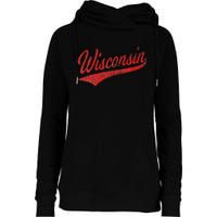 WISCONSIN VARSITY SCRIPT CLASSIC SPORTS JERSEY STATE FLAG Womens Funnel Neck Pullover Hood