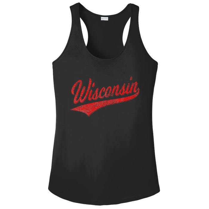 WISCONSIN VARSITY SCRIPT CLASSIC SPORTS JERSEY STATE FLAG Ladies PosiCharge Competitor Racerback Tank