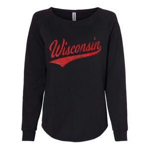 WISCONSIN VARSITY SCRIPT CLASSIC SPORTS JERSEY STATE FLAG Womens California Wash Sweatshirt