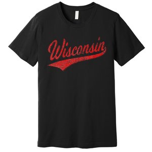 WISCONSIN VARSITY SCRIPT CLASSIC SPORTS JERSEY STATE FLAG Premium T-Shirt