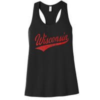 WISCONSIN VARSITY SCRIPT CLASSIC SPORTS JERSEY STATE FLAG Women's Racerback Tank