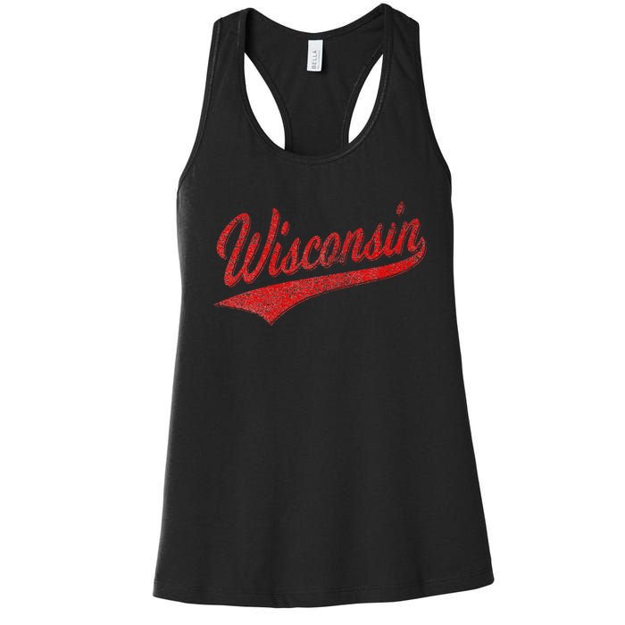 WISCONSIN VARSITY SCRIPT CLASSIC SPORTS JERSEY STATE FLAG Women's Racerback Tank