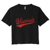 WISCONSIN VARSITY SCRIPT CLASSIC SPORTS JERSEY STATE FLAG Women's Crop Top Tee