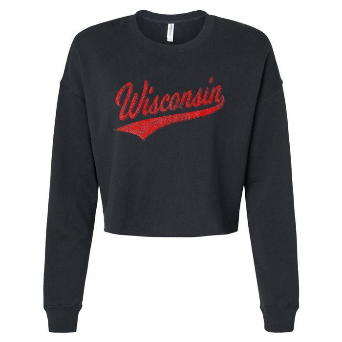 WISCONSIN VARSITY SCRIPT CLASSIC SPORTS JERSEY STATE FLAG Cropped Pullover Crew