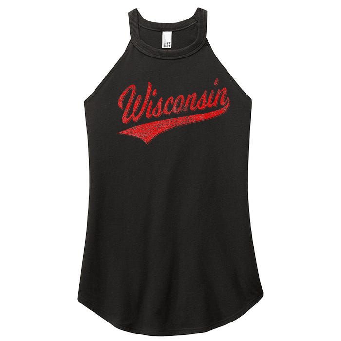 WISCONSIN VARSITY SCRIPT CLASSIC SPORTS JERSEY STATE FLAG Women's Perfect Tri Rocker Tank