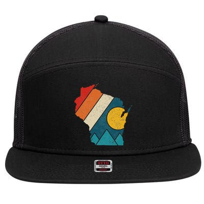 Wisconsin Vintage State Map Mountains Hiking Pride Gift 7 Panel Mesh Trucker Snapback Hat