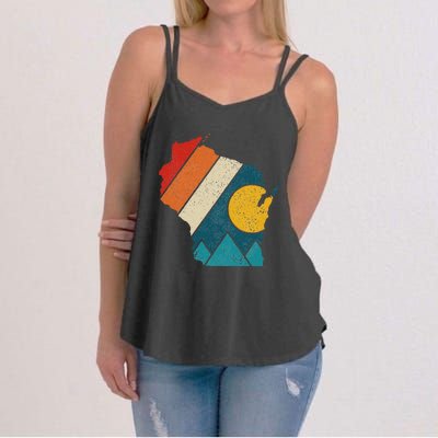 Wisconsin Vintage State Map Mountains Hiking Pride Gift Women's Strappy Tank