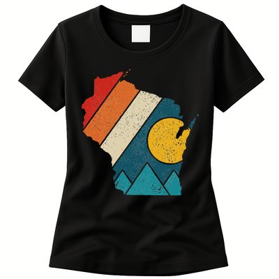 Wisconsin Vintage State Map Mountains Hiking Pride Gift Womens T-Shirt