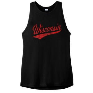 Wisconsin Varsity Script Classic Sports Jersey State Flag Ladies PosiCharge Tri-Blend Wicking Tank