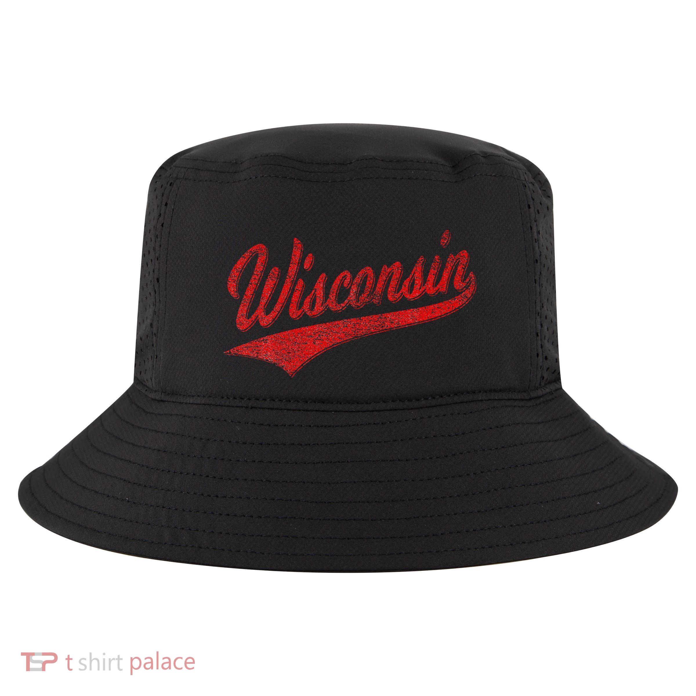 Wisconsin Varsity Script Classic Sports Jersey State Flag Cool Comfort Performance Bucket Hat