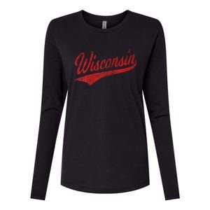 Wisconsin Varsity Script Classic Sports Jersey State Flag Womens Cotton Relaxed Long Sleeve T-Shirt