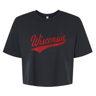 Wisconsin Varsity Script Classic Sports Jersey State Flag Bella+Canvas Jersey Crop Tee