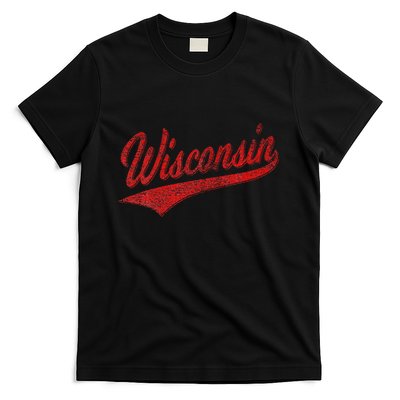 Wisconsin Varsity Script Classic Sports Jersey State Flag T-Shirt