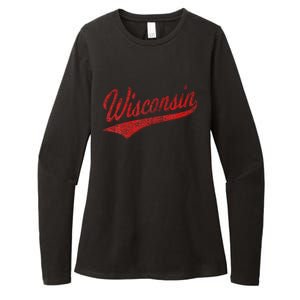 Wisconsin Varsity Script Classic Sports Jersey State Flag Womens CVC Long Sleeve Shirt