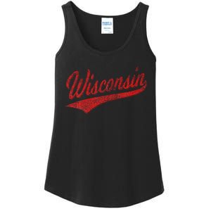 Wisconsin Varsity Script Classic Sports Jersey State Flag Ladies Essential Tank