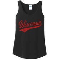 Wisconsin Varsity Script Classic Sports Jersey State Flag Ladies Essential Tank